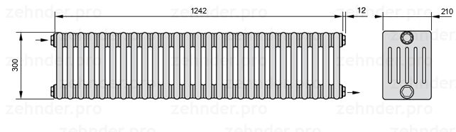 Схема (чертеж) Радиатор Zehnder Charleston 6030/27 №1670 Белый глянцевый RAL 9016